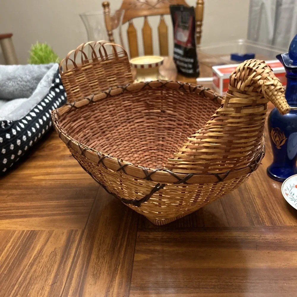 Large Vintage Wicker‎ Hen Basket For Eggs Bread Flowers